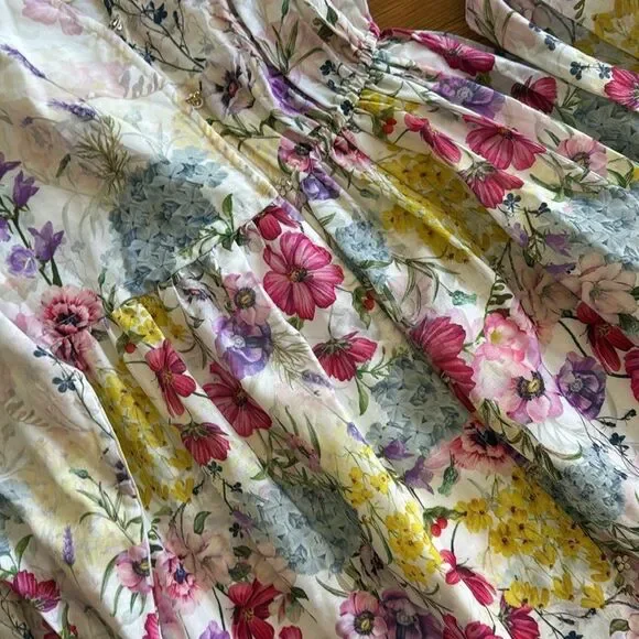 Anthropologie Let Me Be Long-Sleeve V-Neck Floral A-Line Midi Dress